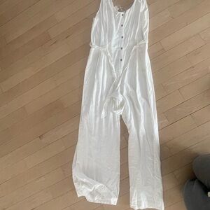 Zsupply - White Button-Front Wide-Leg Jumpsuit